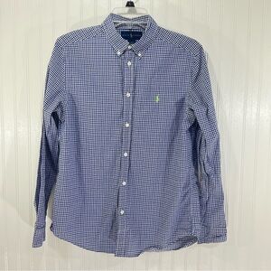 Polo Ralph Lauren Boys XL 18-20 Gingham Check Button-Down Shirt Navy Royal Blue